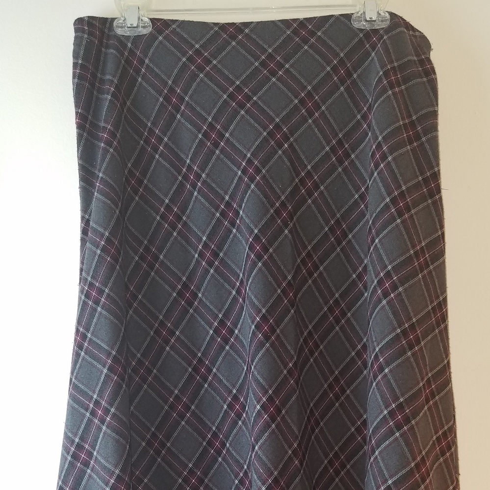 Long charcoal gray and burgundy skirt
